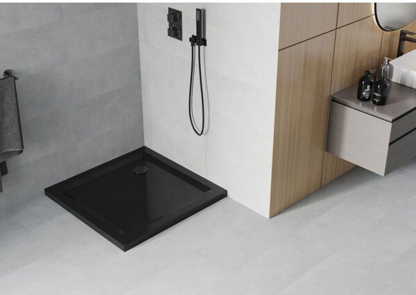 Mexen Flat receveur de duș pătrat subțire 70 x 70 cm, negru, sifon negru - 40707070B