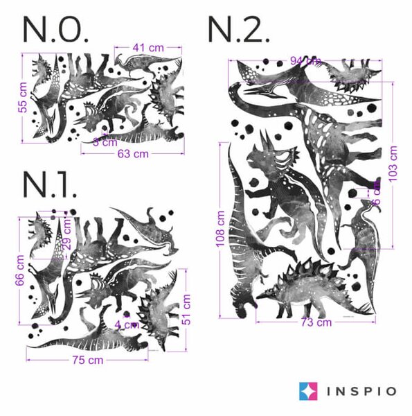 INSPIO-Autocolant textil - Autocolante pentru perete - Dinozauri alb-negru