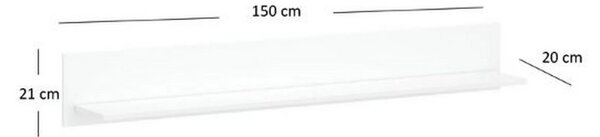 Polita perete alba LINGO, alb, PAL laminat, 150x21x20 cm