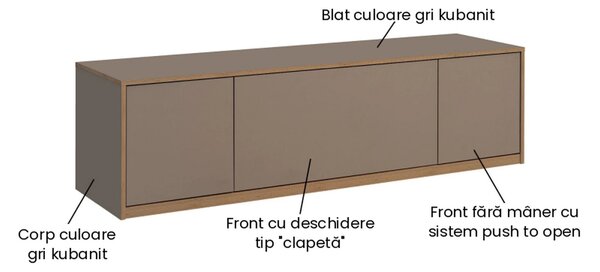 Comoda tv sufragerie COMPLEX, gri, PAL laminat, 170x45x47 cm