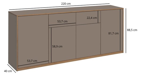 Comoda pentru living COMPLEX, gri, PAL laminat, 220x40x89 cm