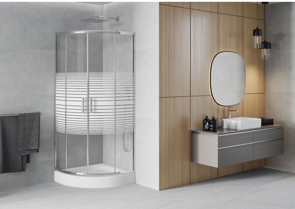 Mexen Rio cabina de duș semicirculară 70 x 70 cm, dungi albe, crom + cadă de duș, alb - 863-070-070-01-20-4710