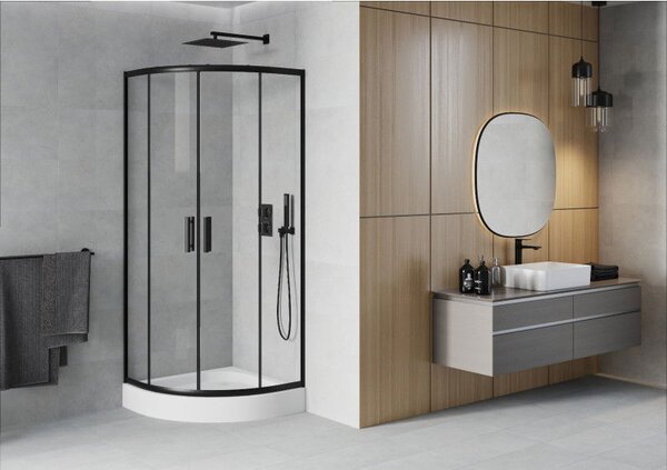 Mexen Rio cabină de duș semirotundă 70 x 70 cm, transparentă, neagră + cabină Rio, albă - 863-070-070-70-00-4710
