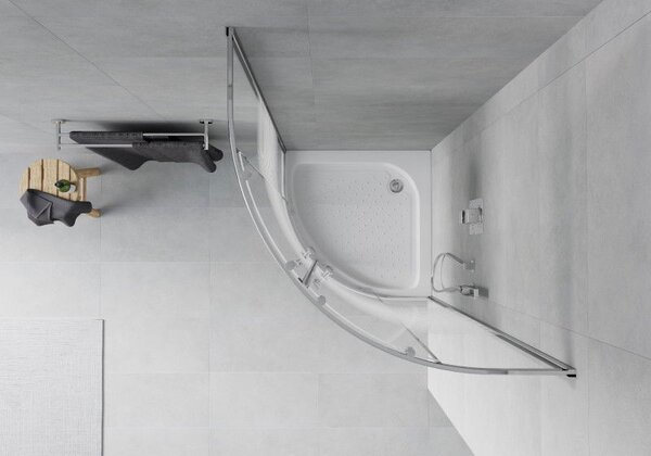 Mexen Rio cabina de duș semicirculară 70 x 70 cm, dungi albe, crom + cadă de duș, alb - 863-070-070-01-20-4710