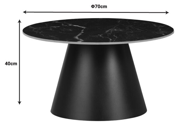 Masuta de Cafea Model Fabrin, Negru marmorat/Negru, D70x40 cm