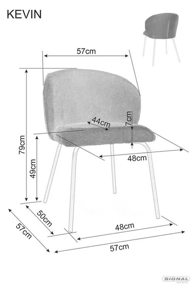 Scaun KEVIN, gri/negru, stofa clasica/metal, 57x44x79 cm