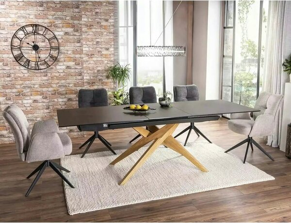 Masa extensibila LORETO, maro/stejar, sticla/ceramica/lemn, 180/230x90
