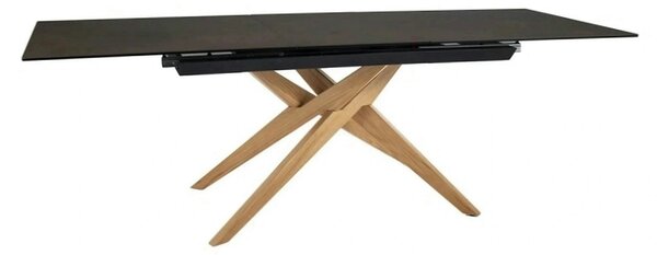 Masa extensibila LORETO, maro/stejar, sticla/ceramica/lemn, 180/230x90