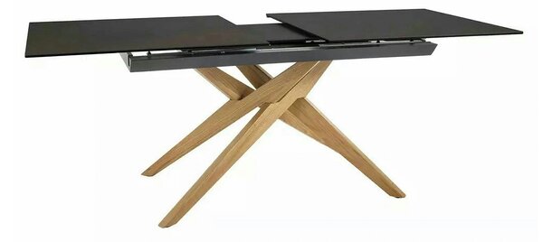 Masa extensibila LORETO, maro/stejar, sticla/ceramica/lemn, 180/230x90