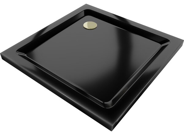Cadă de duș Mexen Slim, pătrată 70x70x5 cm + sifon auriu, negru, 40707070G