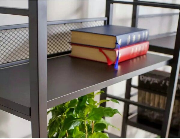 Etajera RAW R6, negru, PAL laminat/metal, 60x28x187 cm