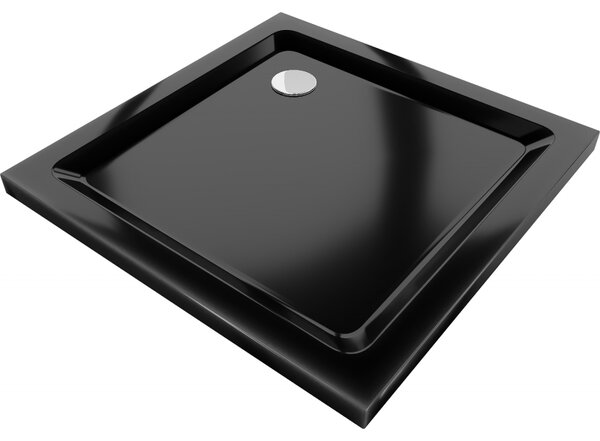 Cadă de duș Mexen Slim, pătrată 70x70x5 cm + sifon cromat, negru, 40707070