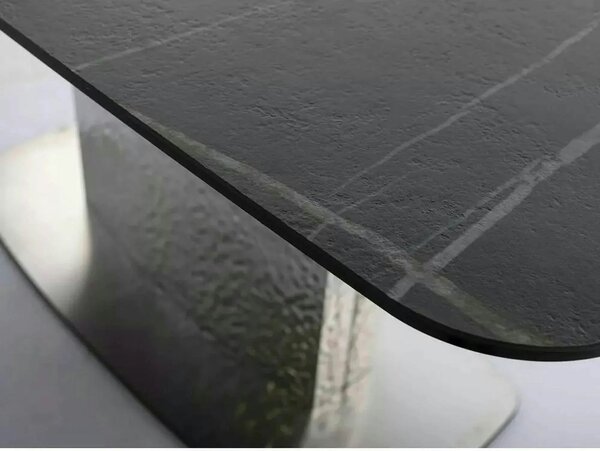 Masa extensibila MONCLER, negru/crom, sticla/ceramica/metal, 160/240x9