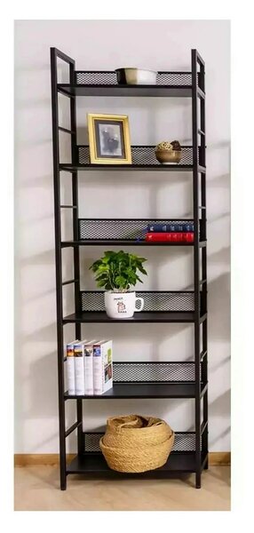 Etajera RAW R6, negru, PAL laminat/metal, 60x28x187 cm