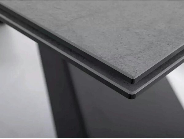 Masa moderna dining WESTIN, gri/negru, sticla/metal, 160-240x90x77 cm