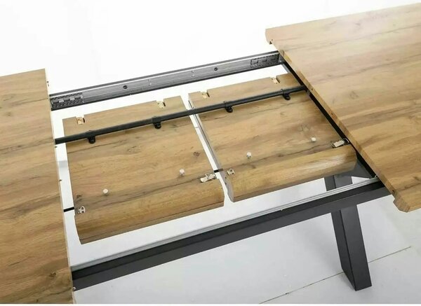 Masa bucatarie 8 persoane UMBERTO II, stejar/negru, 160/240x90x76 cm