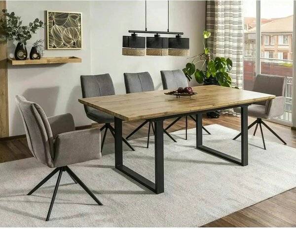 Masa bucatarie 8 persoane UMBERTO II, stejar/negru, 160/240x90x76 cm