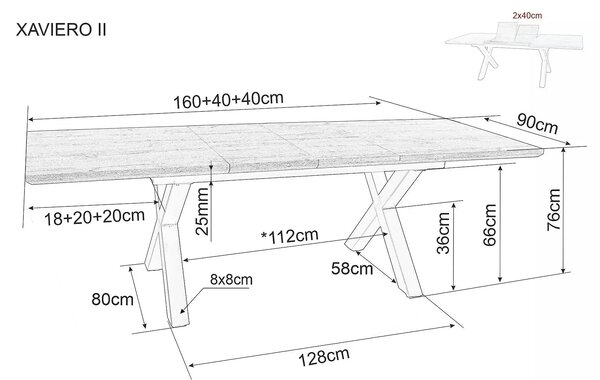 Masa de living extensibila XAVIERO II, stejar artisan/negru mat, 160-2
