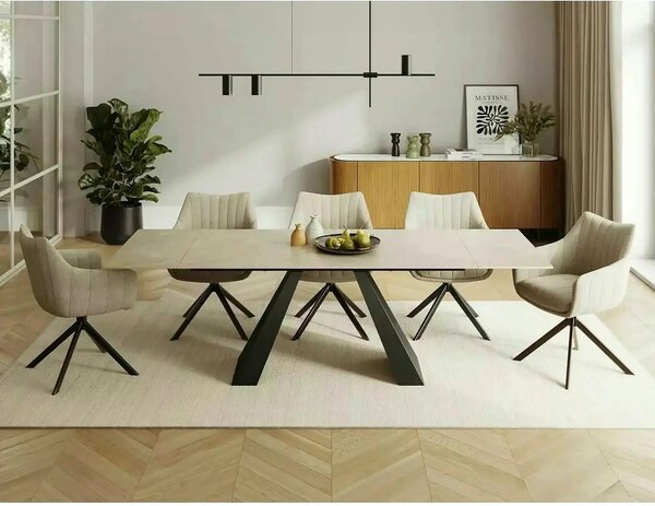 Masa extensibila SALVADORE, crem/negru, sticla/ceramica/metal, 160/240