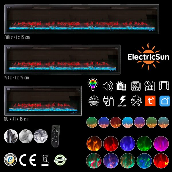 Semineu incorporabil 3D ElectricSun VERSALYS Mediu, pe perete, podea sau incorporabil, cu sunet, 10 culori, Wi-Fi cu APP internet, L153xH41cm