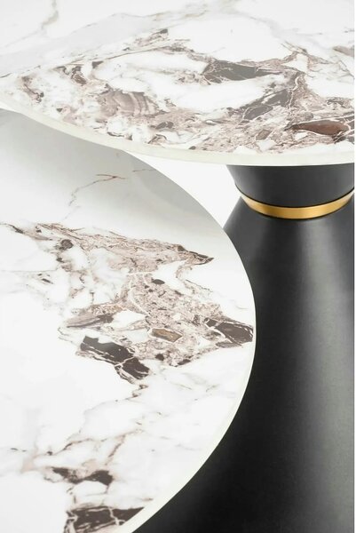 Masuta cafea blat marmura GORETTI S, alb cu efect de marmura/negru/aur