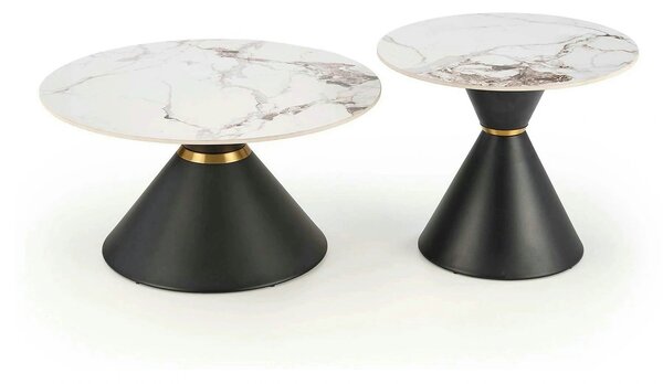 Masuta cafea blat marmura GORETTI S, alb cu efect de marmura/negru/aur