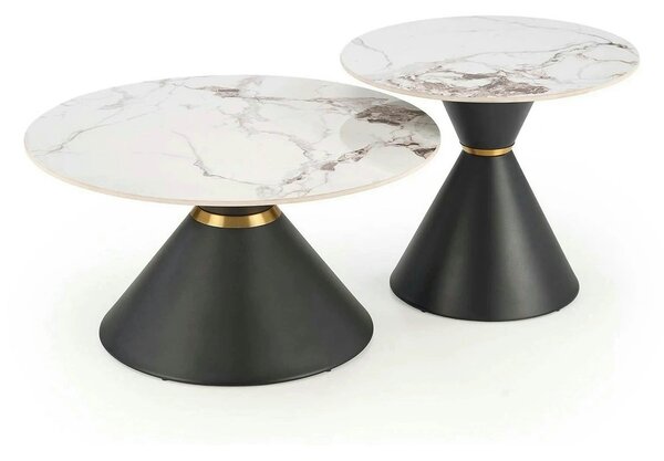 Masuta cafea blat marmura GORETTI S, alb cu efect de marmura/negru/aur