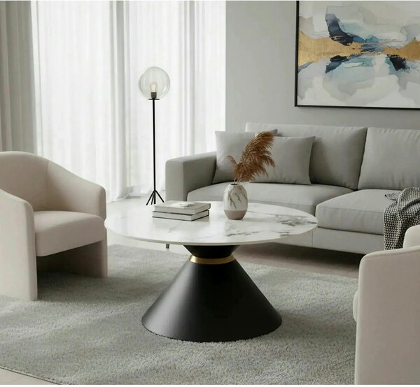 Masuta cafea blat marmura GORETTI, alb/negru/auriu, otel, 80x80x42 cm