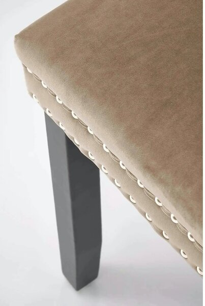 Scaun lemn masiv tapitat ALDA, bej/negru, stofa catifelata/lemn, 50x62