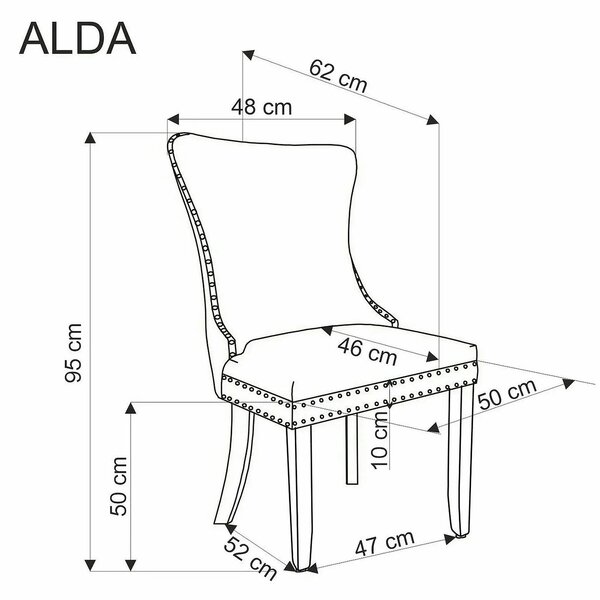 Scaun ALDA, gri/negru, stofa catifelata/lemn, 50x62x95 cm