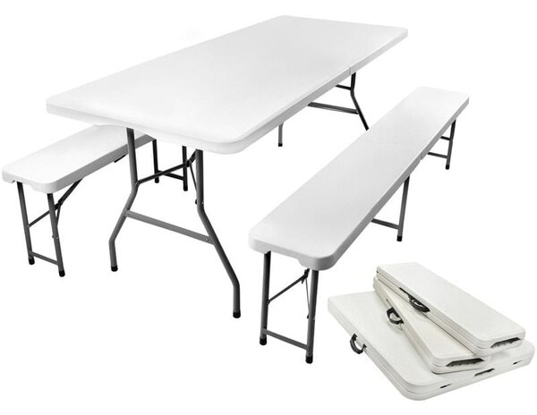 Set Masa De Gradina Cu 2 Banci, Pentru Terasa Sau Curte, Pliabila, Dreptunghiulara, Cadrul Otel, Dimensiune180x74x74
