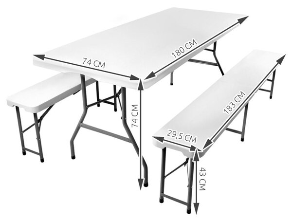 Set Masa De Gradina Cu 2 Banci, Pentru Terasa Sau Curte, Pliabila, Dreptunghiulara, Cadrul Otel, Dimensiune180x74x74