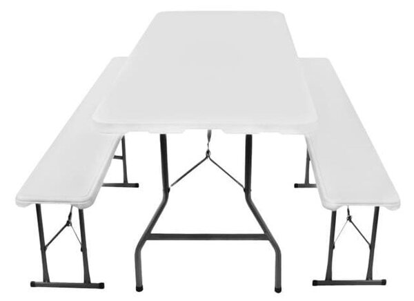 Set Masa De Gradina Cu 2 Banci, Pentru Terasa Sau Curte, Pliabila, Dreptunghiulara, Cadrul Otel, Dimensiune180x74x74