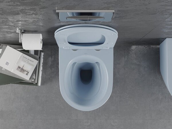 Mexen Lena vas wc fără margini cu capac cu închidere lentă, slim, duroplast, gri-albastru mat - 30224069
