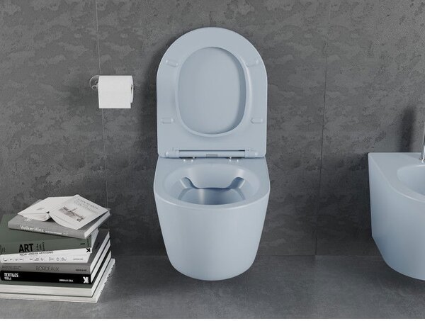 Mexen Lena vas wc fără margini cu capac cu închidere lentă, slim, duroplast, gri-albastru mat - 30224069