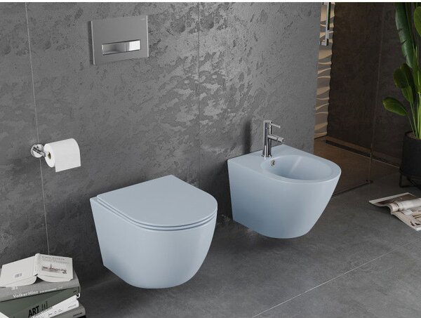 Mexen Lena vas wc fără margini cu capac cu închidere lentă, slim, duroplast, gri-albastru mat - 30224069