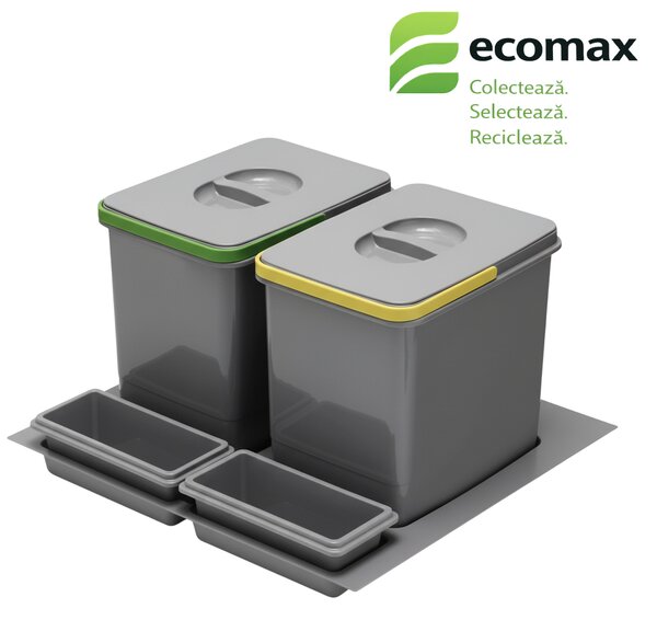 Cos gunoi incorporabil in sertar, Ecomax Praktico Orion 600, colectare selectiva, 2 x 12 l