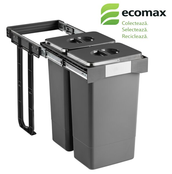 Cos gunoi incorporabil Ecomax Free Jazz 40, colectare selectiva, gri orion, 2 x 26 l