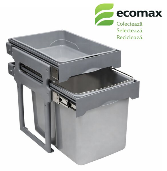 Cos gunoi incorporabil Ecomax Tank 40, cu extragere totala, gri, 1 x 34 l