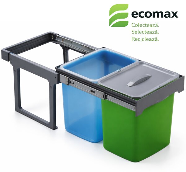 Cos gunoi incorporabil Ecomax Ekko Easy 40, cu extragere totala, colectare selectiva, 2 x 16 l