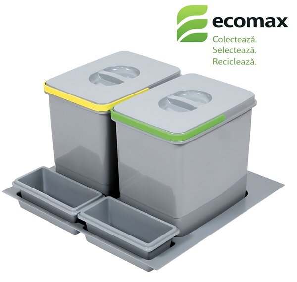 Cos gunoi incorporabil in sertar, Ecomax Praktico 600, colectare selectiva, 2 x 12 l