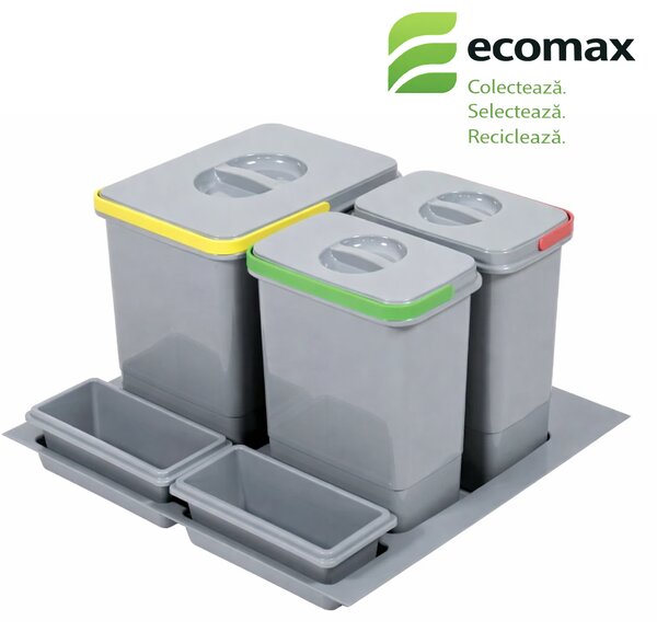 Cos gunoi incorporabil in sertar, Ecomax Praktico 600, colectare selectiva, 1 x 15 l, 2 x 7 l