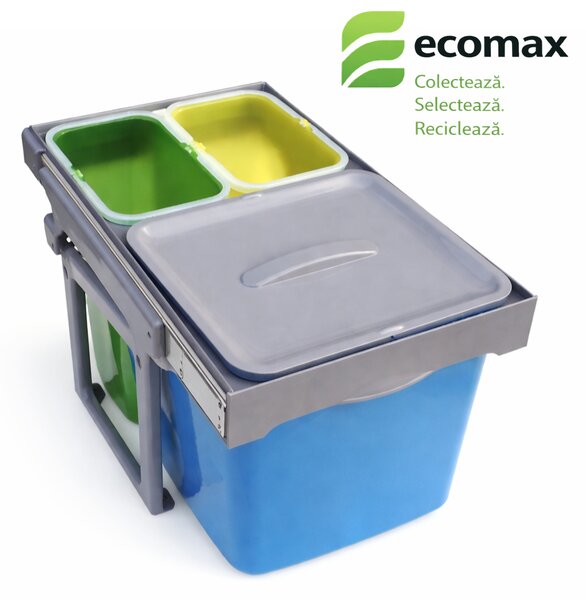 Cos gunoi incorporabil Ecomax Ekko Easy 40, cu extragere totala, colectare selectiva, 1 x 16 l + 2 x 8 l