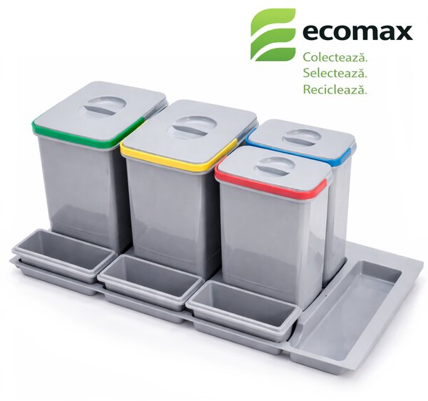 Cos gunoi incorporabil in sertar Ecomax Praktico 900, colectare selectiva, 2 x 15 l, 2 x 7 l