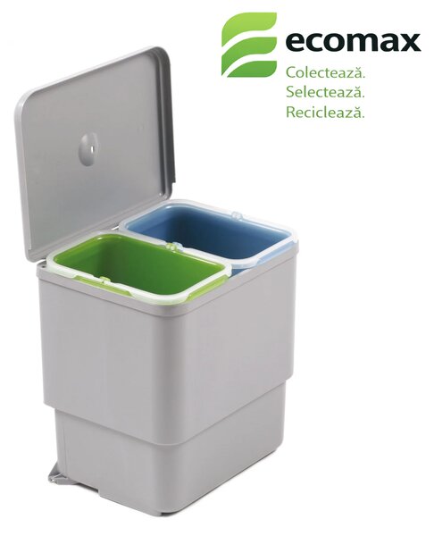 Cos gunoi incorporabil in dulap Ecomax Sesamo 450, cu extragere automata, gri, 2 x 8 l