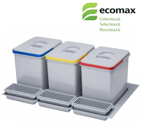 Cos gunoi incorporabil in sertar Ecomax Praktico 800, colectare selectiva, 3 x 15 l