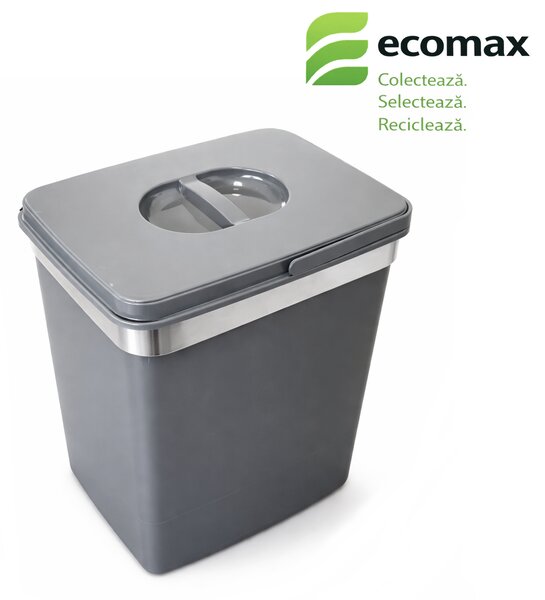 Cos gunoi incorporabil Ecomax Belt, montabil pe usa, gri orion, 1 x 15 l
