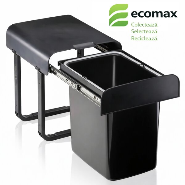 Cos gunoi incorporabil Ecomax Aladin Black Bio 40, cu extragere totala, negru, 1 x 16 l