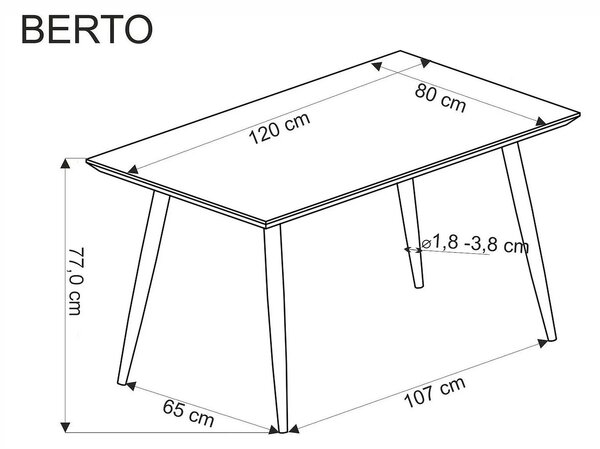 Masa BERTO, stejar/negru, 120x80x77 cm