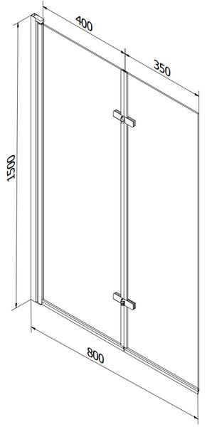 Mexen Castor, paravan de baie cu 2 aripi 80 x 150 cm, sticlă mată 6 mm, profil negru, 892-080-002-70-30